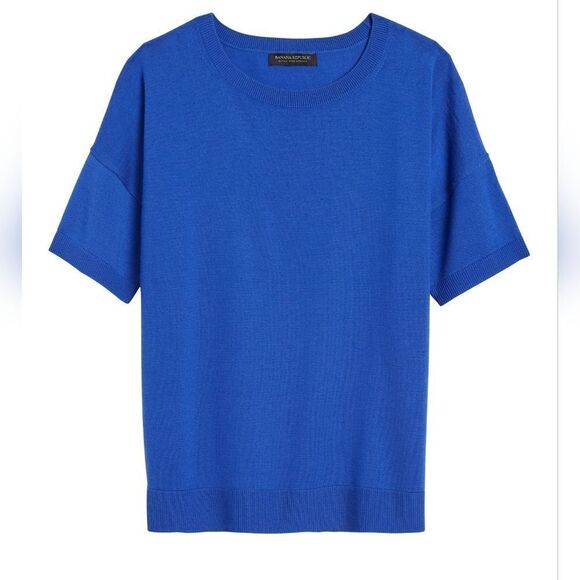 Banana Republic blue Washable 💯 Merino Short-Sleeve Sweater size M - Picture 1 of 4